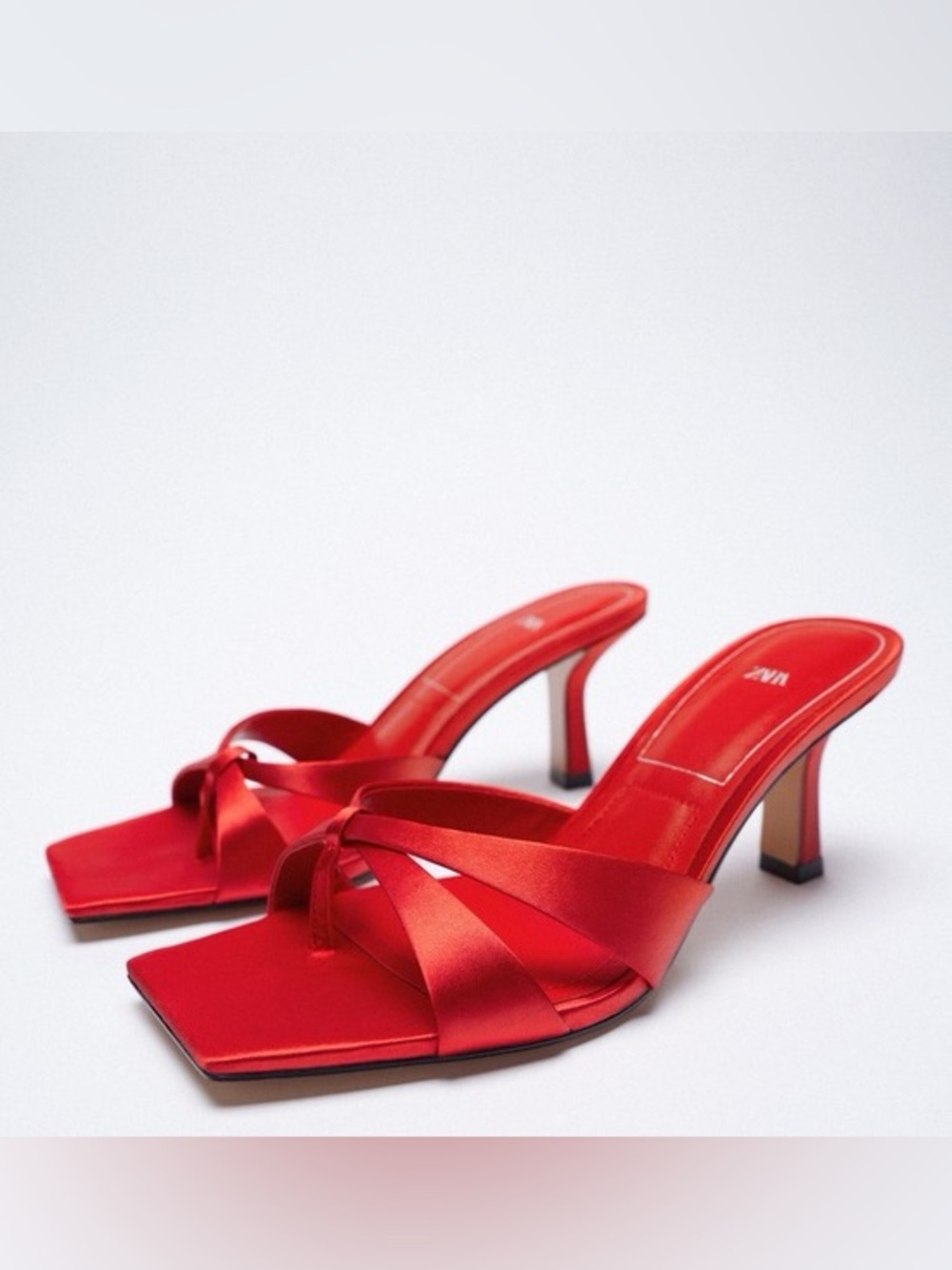 ZARA Satin Effect Square Toe Sandals